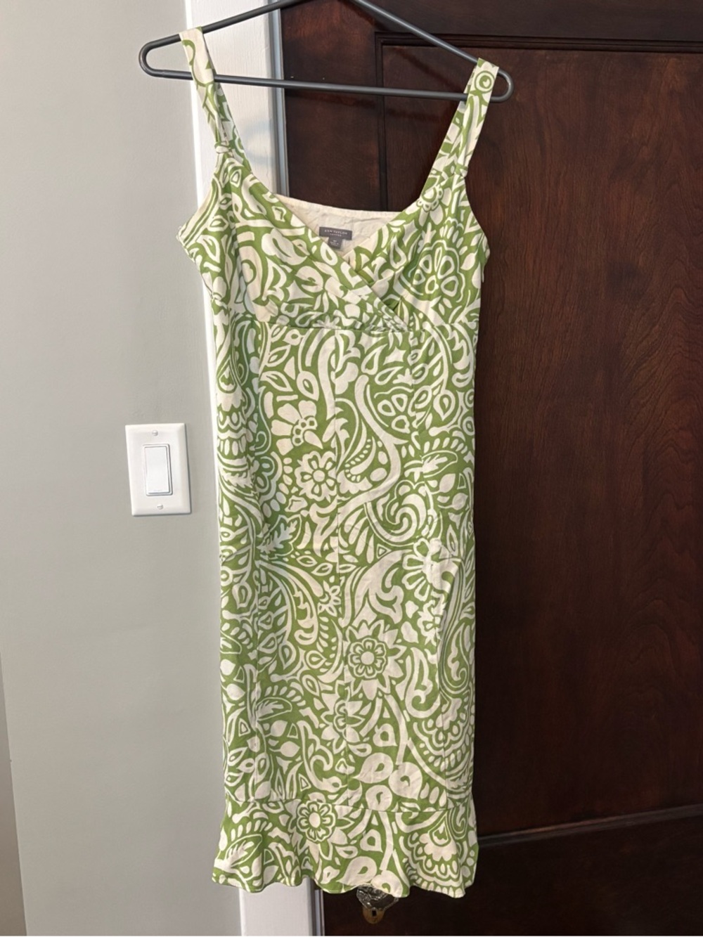 Ann Taylor Petite Silk Dress 8P Green Floral Flawed But Gorgeous With Straps